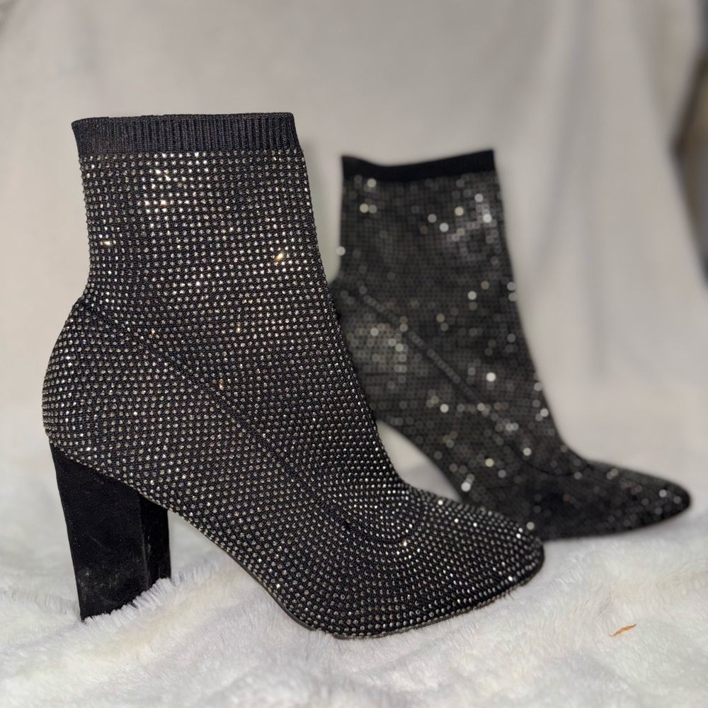 Wild Pair Black Rhinestone Ankle Boots
